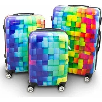 Sada cestovních kufrů na kolečkách CUBE 3ks SET barevné lehké M17008