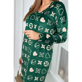 Dámské šaty Sametové šaty s ozdobným vzorem zelená + béžová UNI