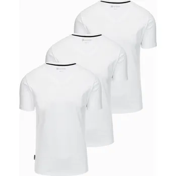 Sada triček s výstřihem do V, elastanem a decentním logem 3-pack - 3x bílá V2 Z100 - M