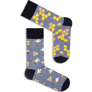 Pánské ponožky Pánské nestejné ponožky Včelky M - 38-41 / šedá