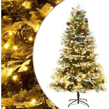 Vánoční stromek OMAXI Vánoční stromek s LED a borovými šiškami zelený 195 cm PVC a PE 970201