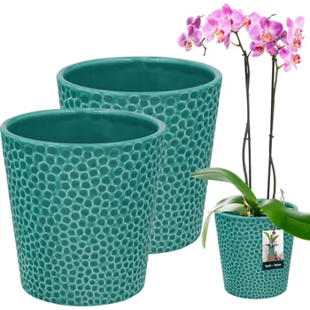 Květináč Keramický květináč tyrkysová rostliny orchideje 9,5 cm sada 2 ks. - tyrkysová