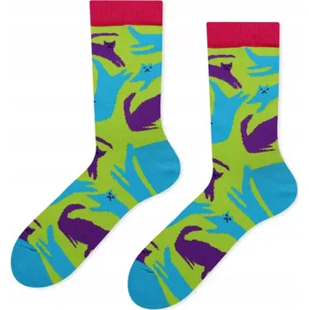 Dámské punčochy Veselé ponožky Bláznivé Kočky - 36-38 / zelená