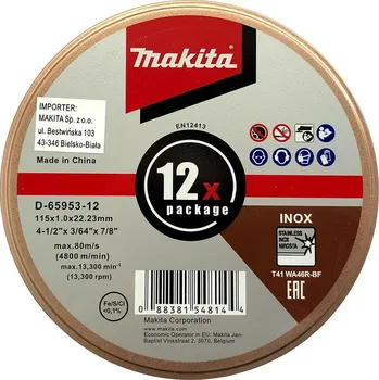 Řezný kotouč Sada řezných kotoučů na kov MAKITA 115 x 1,0 x 22,23 mm 12 ks D-65953-12