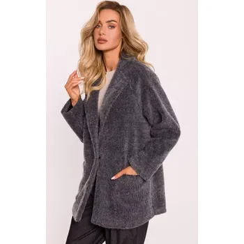Dámské sako M808 Oříznuté teddy sako - šedý melír EU S/M