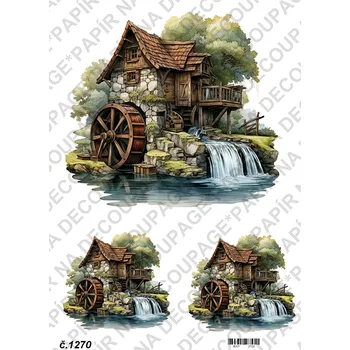 Výtvarný papír Rýžový a soft papír na decoupage - Vodní mlýn - KB01270 Materiál: Rýžový papír, Rozměr: A4