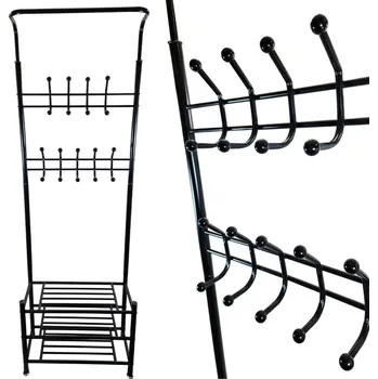 Černý stojací věšák Stojan Na Oblečení Bundy 3 police na boty Do Domu Kanceláře M18192