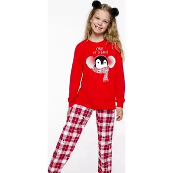 Dívčí pyžamo s tučáky dlouhé - 92 / červená