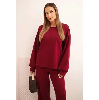 Dámská bavlněná souprava se širokými nohavicemi a mikinou s dlouhým rukávem bordó UNI