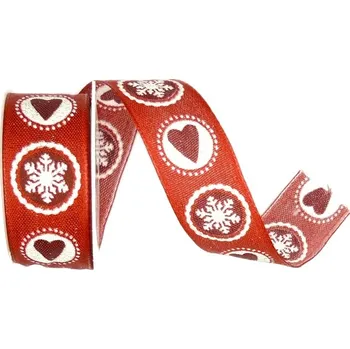 Stuha Stuha vánoční CHARM HEARTS červená 25mm x 2m (13,-Kč/m) (Vánoční stuha taftová, červená, třpytivý potisk zlatý prach, s tenkým vlascem v lemu)