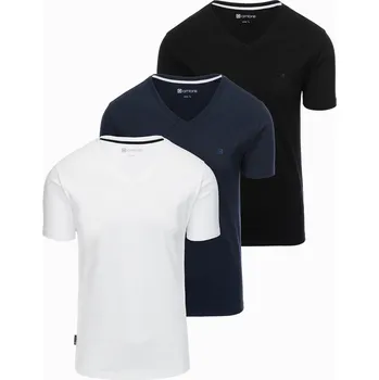 Pánské tričko Sada triček s výstřihem do V, elastanem a decentním logem 3-pack - mix bílá/tmavě modrá/černá V1 Z100 - XXL