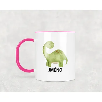 Domovi Plastový hrnek s vlastním jménem Dinosaurus Brontosaurus 330ml Barva ucha a zevnitř: Růžová