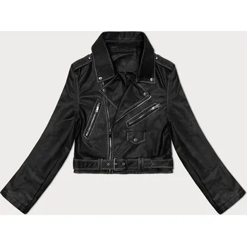 Černá vintage bunda ramoneska s opaskem J Style (11Z8125) odstíny černé S (36)