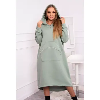 Dámské šaty Zateplené šaty s kapucí tmavě mátové UNI