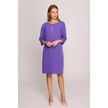 Dámské šaty S394 Šaty uvolněného střihu s výstřihem s klíčovou dírkou - fialové EU S