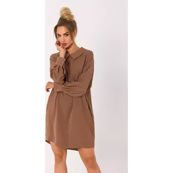 Dámské šaty M740 Košilové šaty s ozdobným límcem - čokoládové EU XXL
