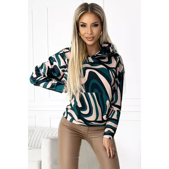 Dámské oblečení 390-5 Mikina klokanka s kapucí - zelená a béžová vlna L