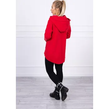 Dámská mikina Zateplená mikina s prodlouženými zády a kapsami červená UNI