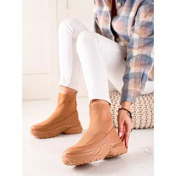 Dámská zimní obuv Trendy kotníčkové boty dámské hnědé bez podpatku 39