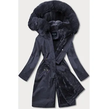 Tmavě modrá dámská zimní bunda s podšívkou z mechovité kožešiny (b537-3) odstíny modré L (40)