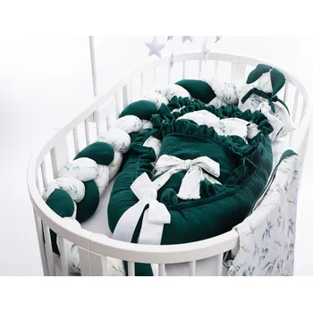 Hnízdečko pro miminko MIMOUŠEK 6-dílný set do postýlky mušelín smaragd autorský eucalyptus