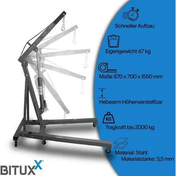 zvedák HYDRAULICKÝ DÍLENSKÝ JEŘÁB NOSNOST AŽ 2 T ZVEDÁK SKLÁDACÍ BITUXX M19522