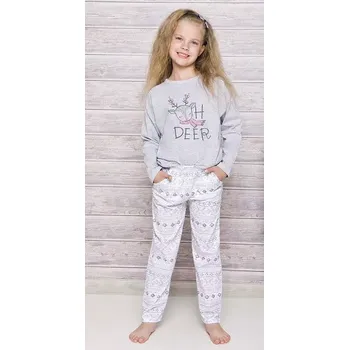 Dívčí pyžamo Dívčí pyžamo Oh deer dlouhé - 110 / světle šedá