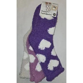 Dámské ponožky Dámské žinilkové ponožky Srdíčko - 3 páry - 35-41 / fialová