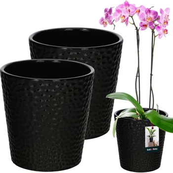 Květináč Keramický květináč černá rostliny orchideje 9,5 cm sada 2 ks. - černá