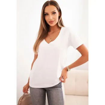 Dámská halenka Dámská bavlněná blůza s výstřihem do V a krátkým rukávem bílá UNI
