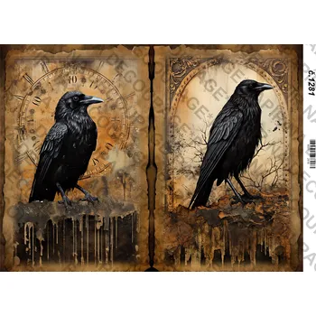 Umělecký papír Rýžový a soft papír na decoupage - Havran - KB01281 Materiál: Soft, Rozměr: A4