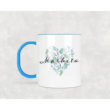 Domovi Plastový hrnek s vlastním jménem s barevným srdíčkem 330ml Barva ucha a zevnitř: Modrá