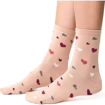 Dámské ponožky Dámské ponožky Barevná srdíčka - 38-40 / béžová