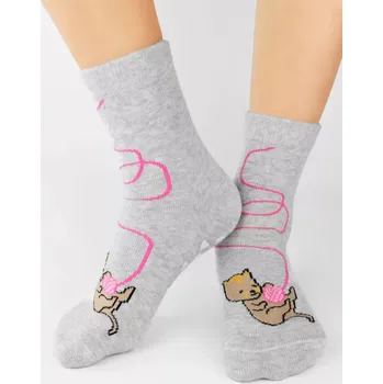 Dívčí ABS ponožky Kočičky - 31-34 / světle šedý melír