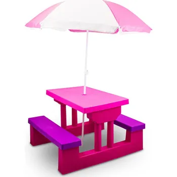 Dětský zahradní nábytek Zahradní lavička se slunečníkem pro děti Stolek RŮŽOVÝ na hraní lehký MS18830