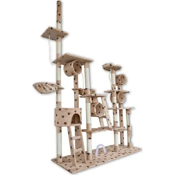 Béžové škrabadlo pro kočky s tlapkami věž s pelíškem 250 cm vysoké houpací lůžko tuba M17038