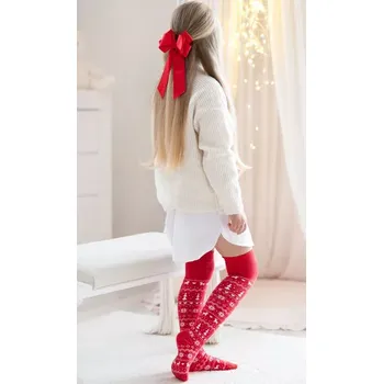 Dámské punčochy Dívčí nadkolenky s mašličkou Zima - 32-34 / červená