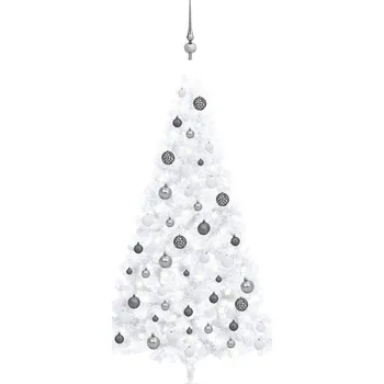 Vánoční stromek vidaXL Umělý vánoční půl stromek s LED a sadou koulí bílý 150 cm