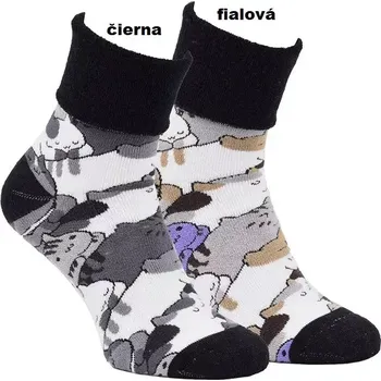 Dámské ponožky Dámské froté ponožky Kočičky - 35-38 / fialová