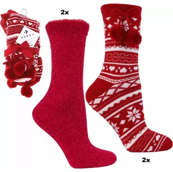 Dámské oblečení Dámské teplé ponožky Norway love - 2 páry - 35-38 / červená