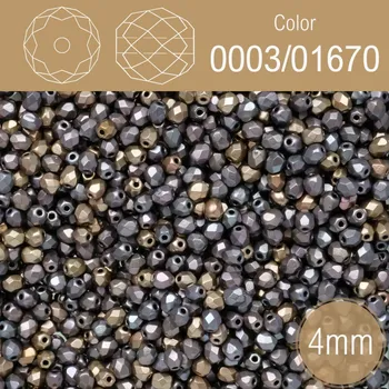 Šperk Korálky BROUŠENÉ 4mm. Barva 0003/01670.Neprůhledná s pokovem . Balení 120Ks.