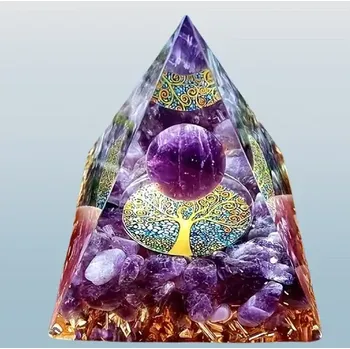 Orgonitová pyramida s ametystem a kuličkou ametystu 5 cm