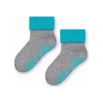 Dětská móda Dětské protiskluzové ponožky Safety line - 23-25 / šedá/tyrkys