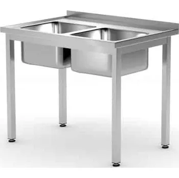 Nerezový dřez Mycí stůl dvě dřezy, HENDI, 100×70×85cm