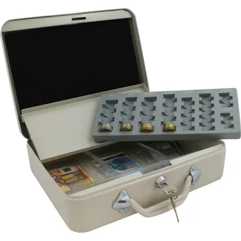 Úložný box Kovová pokladnička na peníze světle šedá úložný box na mince euro 30 cm kazeta M12382