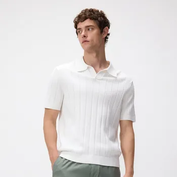 Pánský svetr Reserved - Bavlněný polo svetr - krémová - 3949C-01X - 3949C-01X-XXL