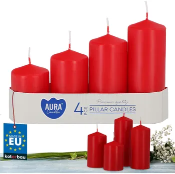 Svíčka Sada 4 stupňovitých válcových stolních svíček červená kotarbau - červená