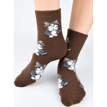 Dámské ponožky Dámské ponožky s kočičkou SP015 - 36-41 / tmavě hnědá