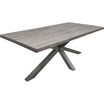 Jídelní stůl Masivní dřevěný jídelní stůl GALAXIE – šedé mango / černá kovová podnož / 200 cm