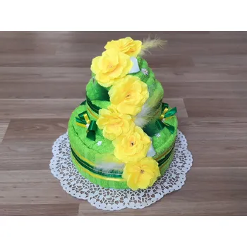 Dvoupatrový dort z ručníků a osušky Sandra pistáciová